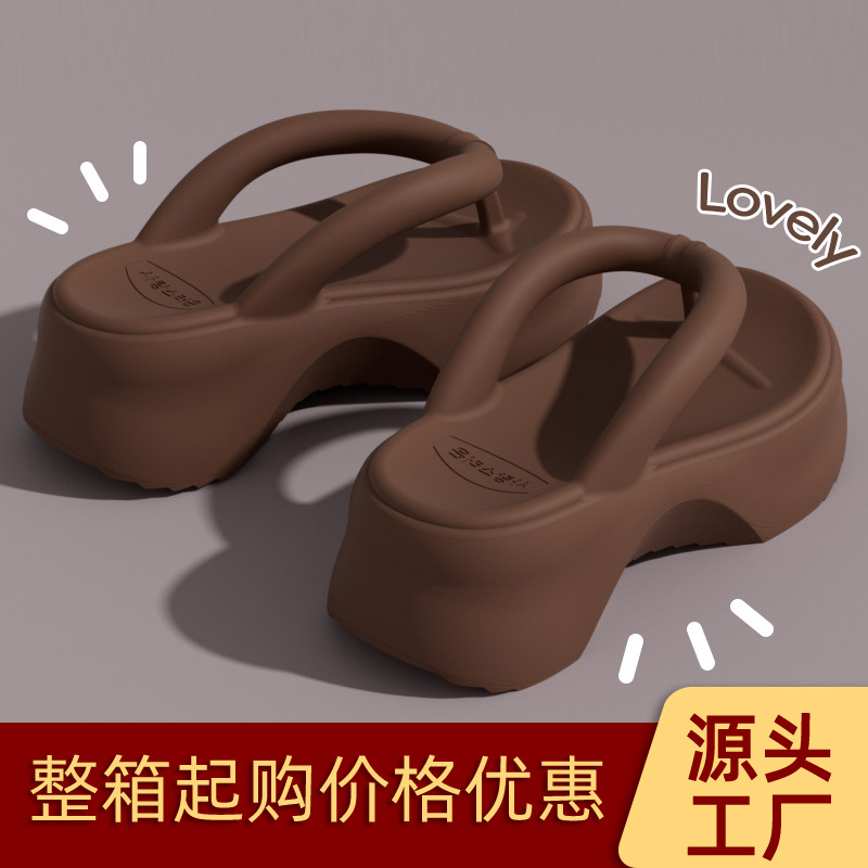夏季女士海边沙滩拖鞋厚底人字拖鞋外穿增高软底防滑夹脚凉拖鞋