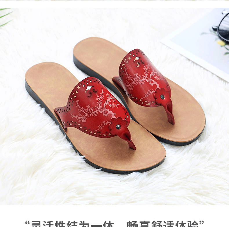 Dép sandal nữ quai ngang da PU mũi hở, đế bằng chống trượt, thoáng khí đi biển và đi trong nhà — màu vàng, màu xanh nhạt, màu xanh đậm, màu đỏ chi tiết 14