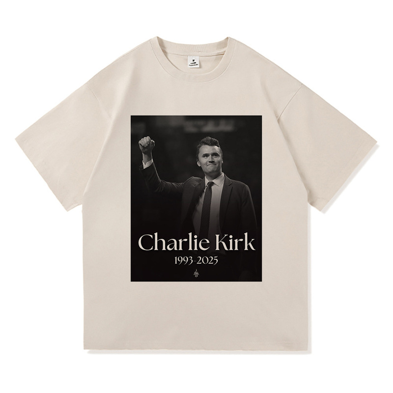 【欧码棉T】Charlie Kirk自由T恤时尚男/女原宿美学字母印花T恤中|undefined