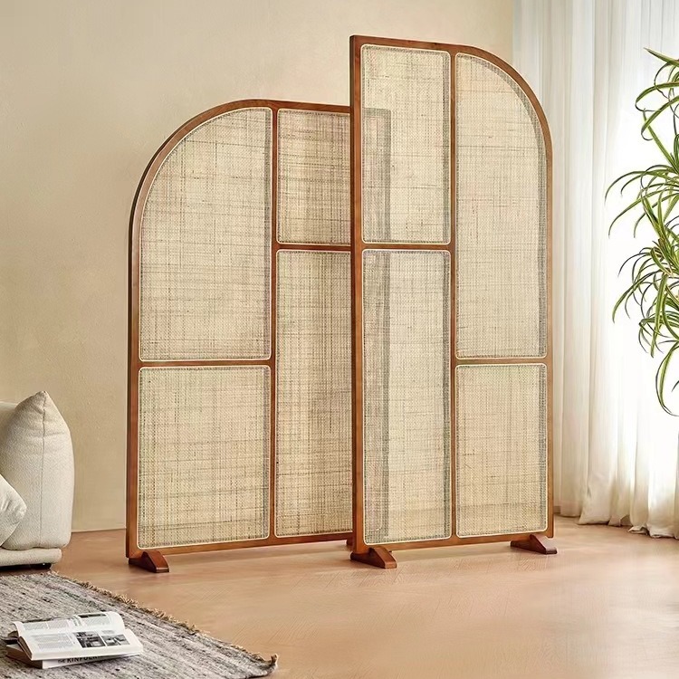 Japanese-style rattan solid wood screen living room dining room bedroom entrance block mobile log simple folding screen