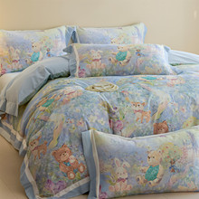 米春富安娜数码印花140支长绒棉四件套全棉纯棉被套床单款床上