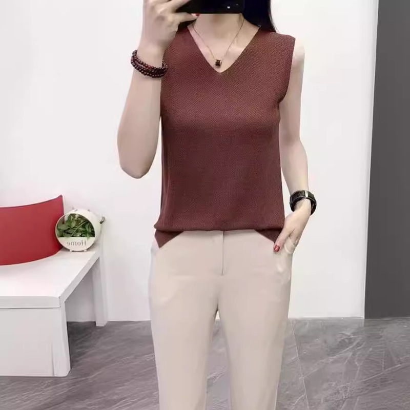 [40.00 kg-100.00 kg Wear] Summer New Ice Silk Camisole Loose Sleeveless Large Size Sweater Base Shirt for Women