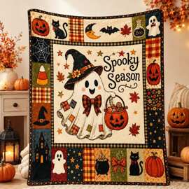 亚马逊跨境Halloween万圣节午睡毯小幽灵南瓜灯法兰绒毛毯盖毯