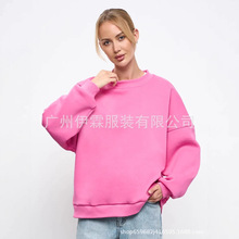 秋冬季欧美风新款简约气质时尚纯色宽松百搭加绒加厚圆领套头卫衣