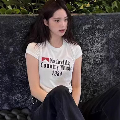 BM style new bm Ouyang Nana with short sleeve T-shirt round neck letter printing all-match slim top
