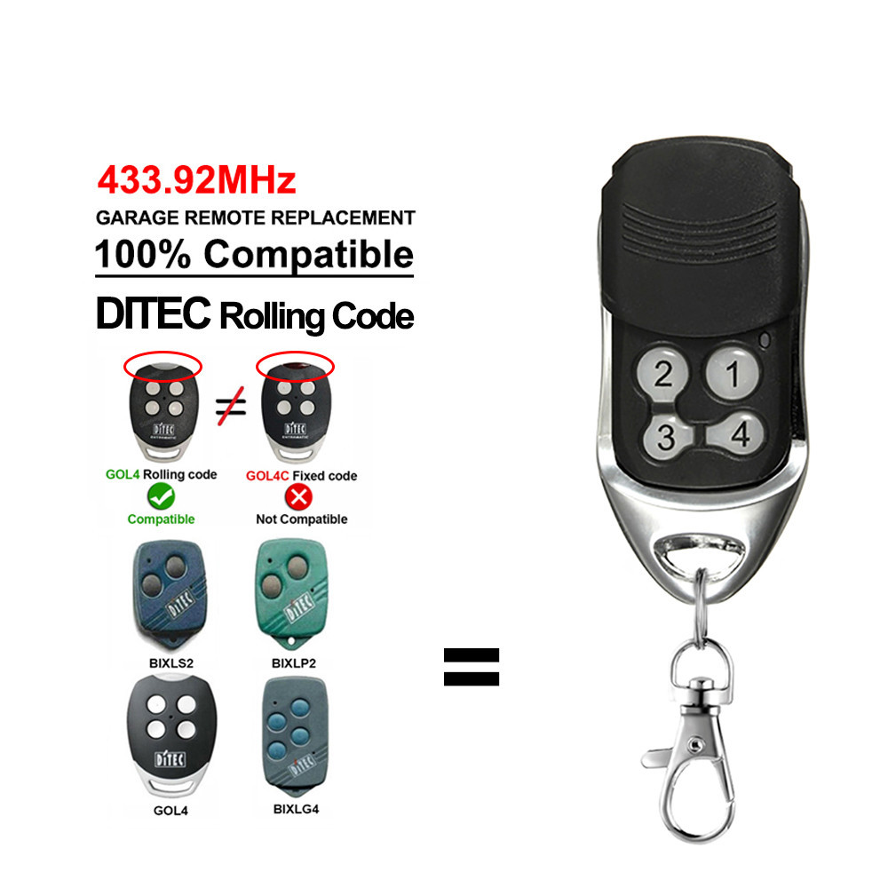DITEC GOL4 BIXLG4 433.92MHz Remote Garage Door, DITEC Remote Garage Door Scrolling Code