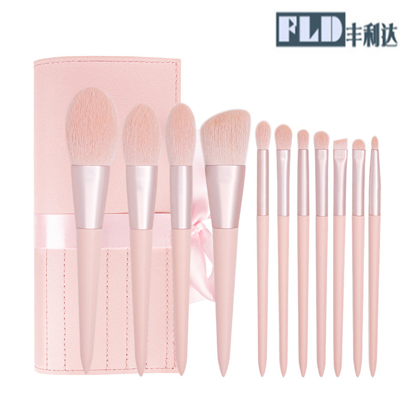 Juego completo de brochas de maquillaje rosas al por mayor, brocha para rubor, herramientas de belleza, 11 piezas, color albaricoque macaron, brocha para sombra de ojos de celebridad de internet