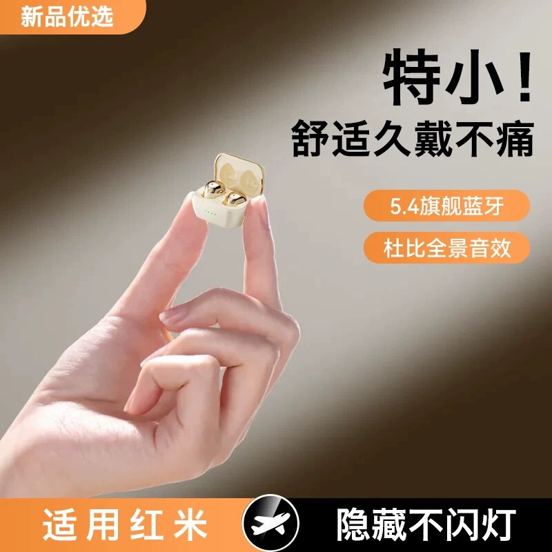 Extra Small Invisible Bluetooth Earphones for Sleep Aid, Tws Earphones for Side Sleeping, No Pressure on Ears, Noise Reduction, Small Bean-Shaped