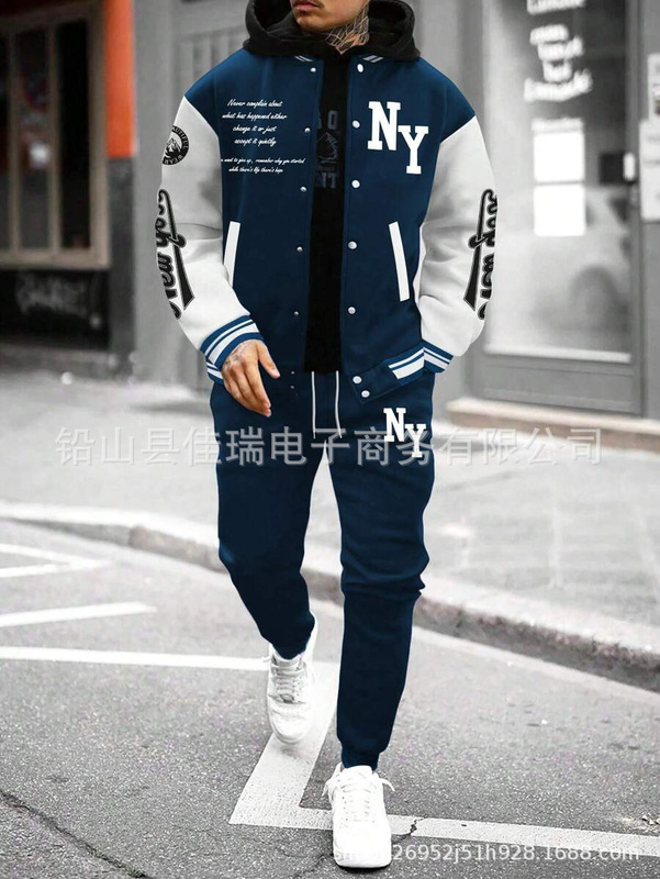 TEMU速卖通亚马逊街头潮流NY美式复古风棒球服夹克套装源头批发价|undefined