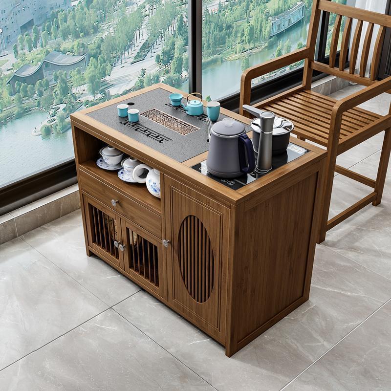 Mobile Tea Table, Small Tea Table, Household Tea Cabinet, Small Coffee Table, Balcony Kung Fu Tea Set, Kettle, Integrated Side Cabinet