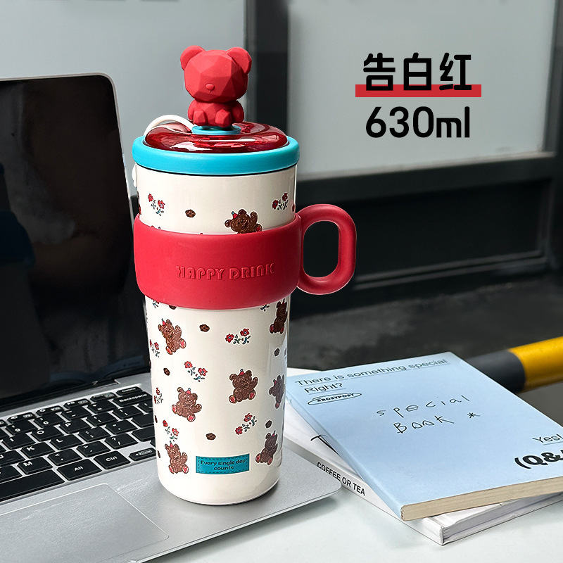 小茶日记316不锈钢手柄冰霸杯卡通高颜值保温杯户外便携式吸管杯|undefined