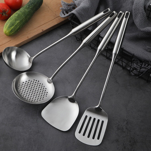 201 stainless steel kitchen tools full set home cooking spatulas, long-handled thick frying spatulas, slotted spoons, soup spoons, six-piece set wholesale