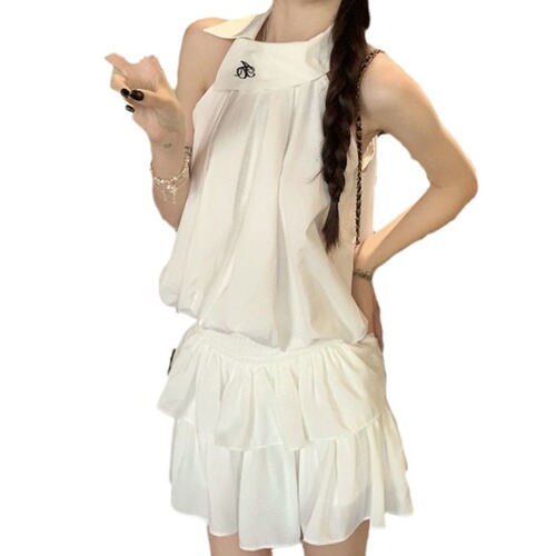 Lady's Slip String Neckless Sleeveless Bralette Two-Piece Set with White Cake Semi-Skirt 2025 Summer New Arrival