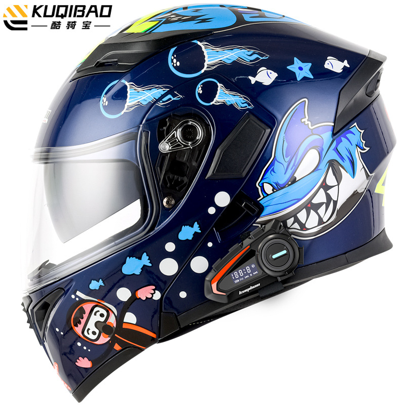 Casco de motocicleta CoolQibao con doble lente abatible antivaho, Bluetooth, batería de larga duración y pantalla, adecuado para uso en pista.