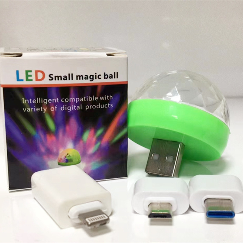 DJ car small magic ball light LED voice control stage light mobile phone USB crystal magic ball stage light mini DJ Elf