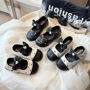 Children's Small Leather Shoes Princess Shoes 2025 Spring and Autumn New Girls' Baby Shoes Girl Stylish Soft Bottom Black