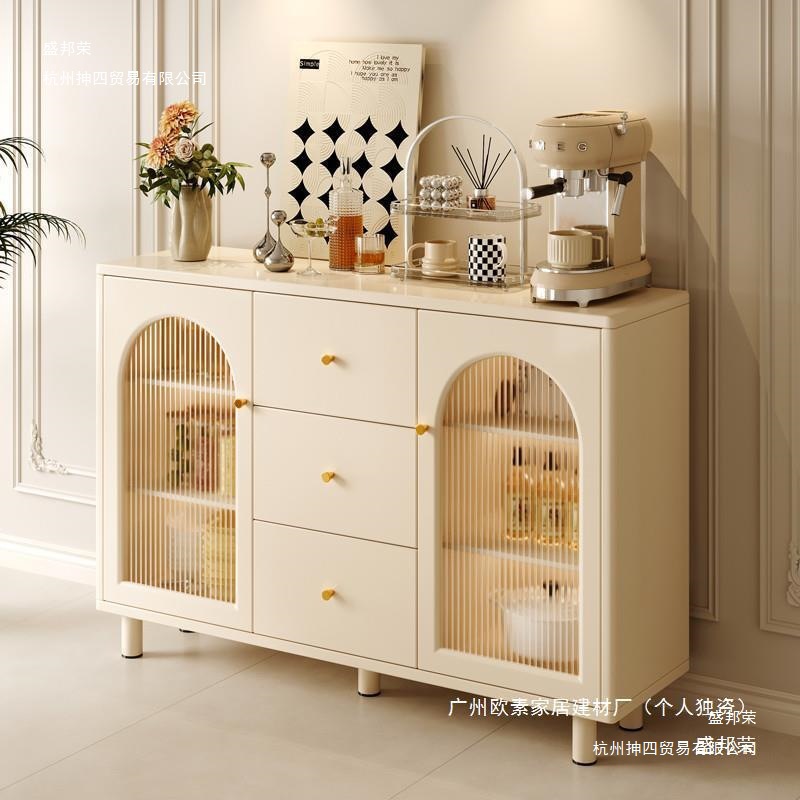 Cream Style Sideboard Storage Cabinet Wall-Mounted Tea Cabinet Kitchen Cabinet Home Cupboard Living Room Storage Cabinet