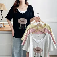 Летний модный комплект, футболка, плюс size, с коротким рукавом, V-образный вырез