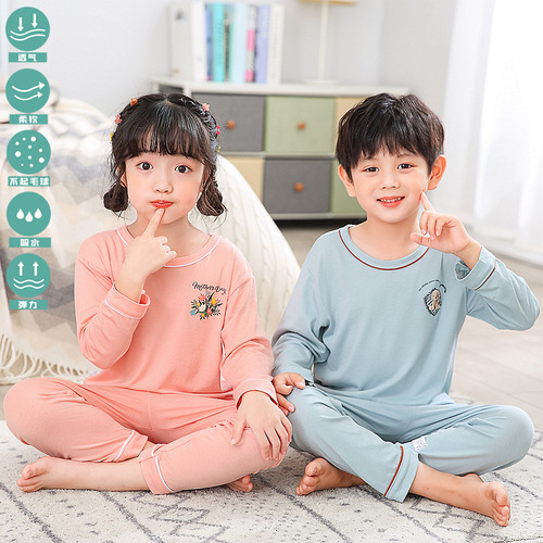 23 new summer children's home clothes for boys and girls, Icelandic cotton pajamas set, big children's stretch home clothes