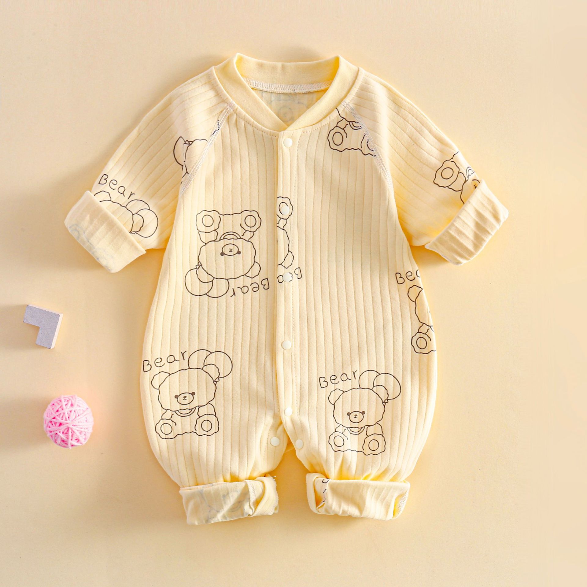 Otoño recién nacido de algodón puro sin hueso mameluco del bebé del mono Cuatro Estaciones hebilla mameluco del bebé recién nacido mameluco