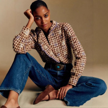 法式小众25年秋冬新款田园风格子印花荷叶边翻领纯色碎花刺绣衬衫