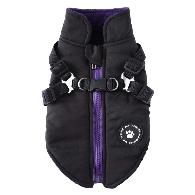 Winter Dog Clothes Zippered Puppy Jacket Leashable Windproof Thickened Warm Pet Clothing_voghion.com
