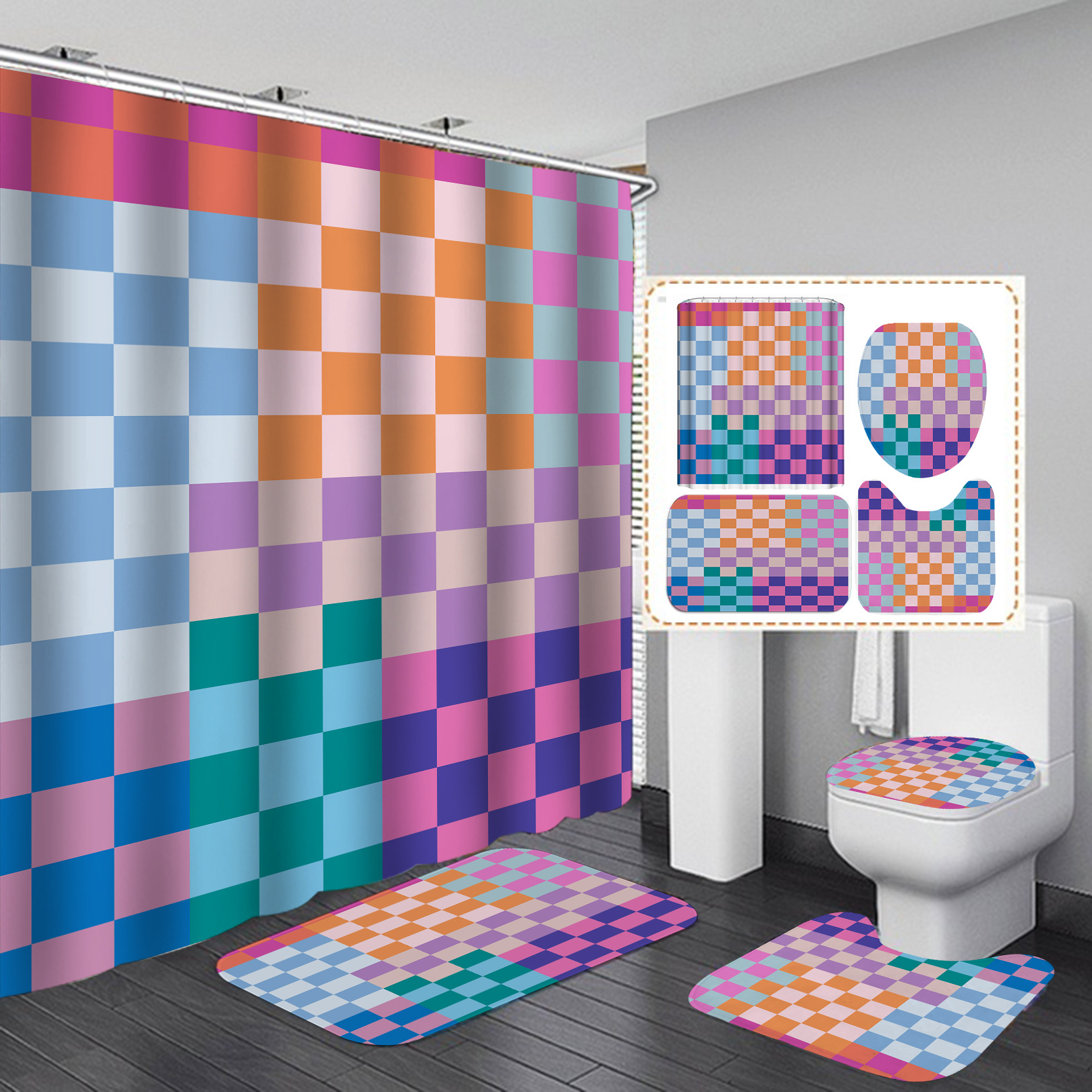 Fabricantes al por mayor y al por menor impresión digital cortina de ducha impermeable baño separación seca y húmeda cortina de ducha anillo colgante de plástico gratis