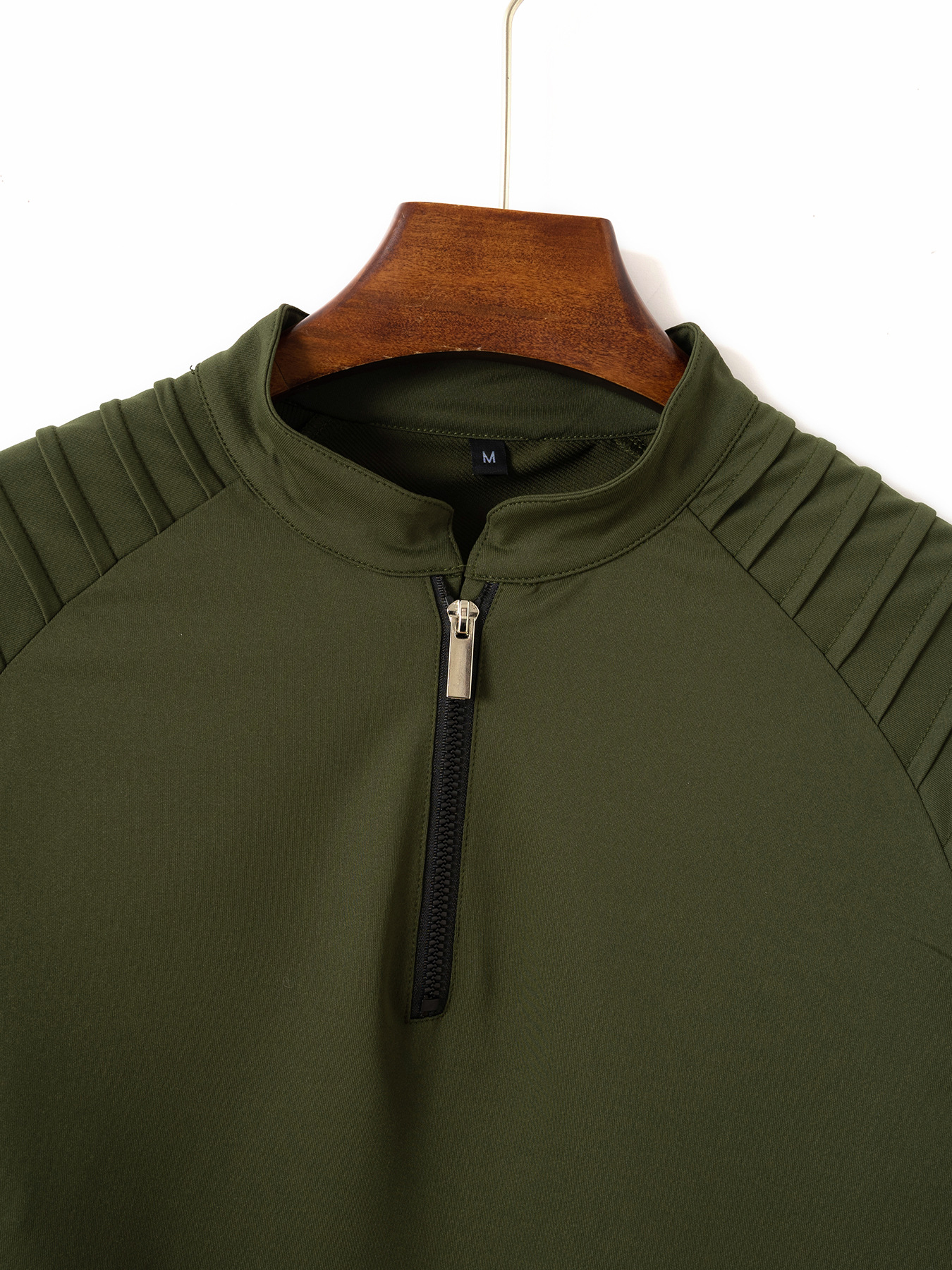 Men's Long Sleeve Polo Shirt With Arm Pleats And Zipper Casual_voghion.com