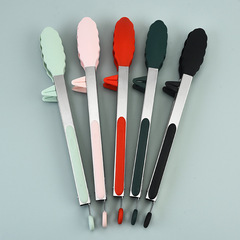 9寸12寸硅膠食物夾2件套廚房工具不鏽鋼食品夾帶支架燒烤夾烤肉夾