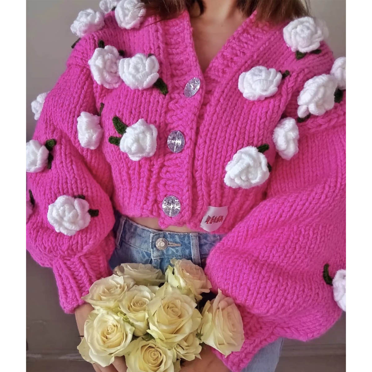 wholesale Cross border Europe and America 2022 Autumn new pattern Tricolor Retro Flower sweater coat paper entitling bearer to get sth. Breasted D79048