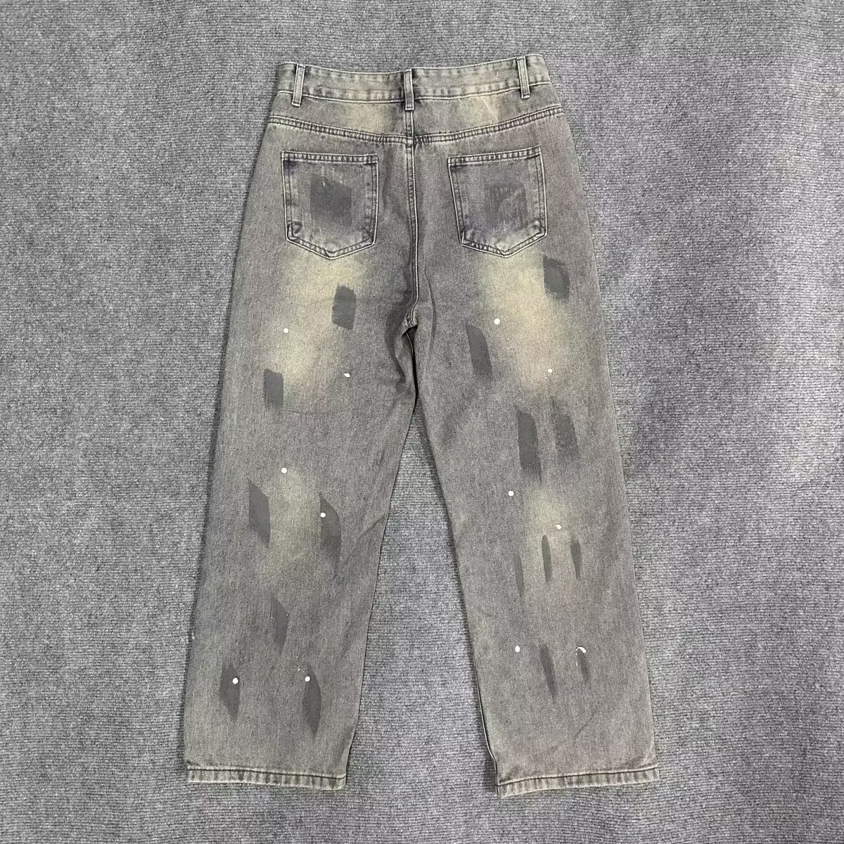 Men's Slim Fit Stretch Jeans Lightweight Summer Denim Artistic Wash Hand-Painted Details_mkmklike.com