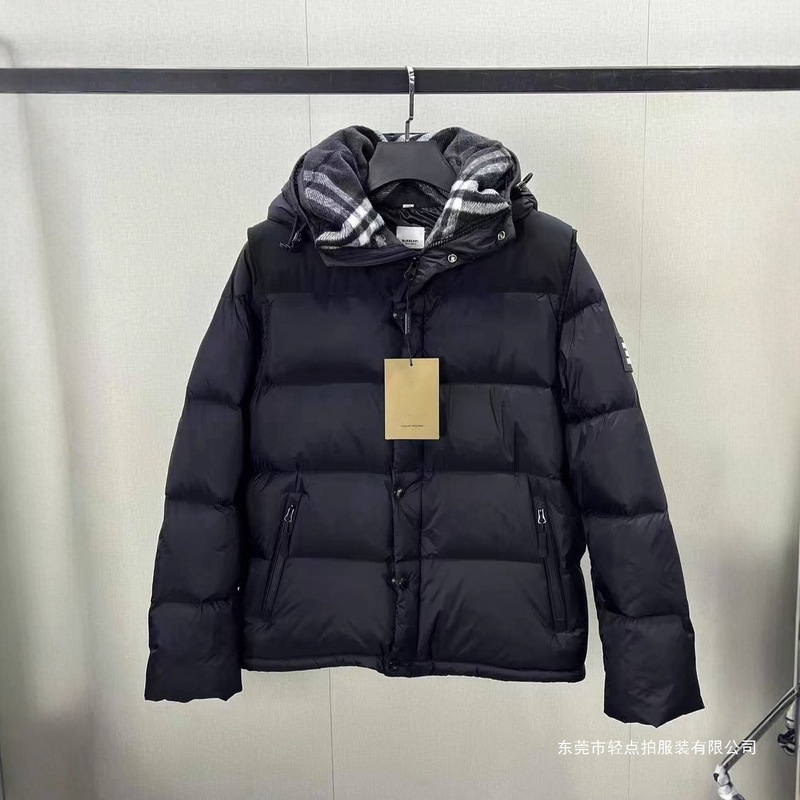 巴家羽绒服男款脱袖外套黑灰领可拆袖外套跨境黑色|undefined