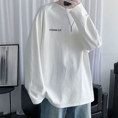 青少年白色长袖打底衫男秋美式字母印花圆领T恤纯棉百搭情侣卫衣