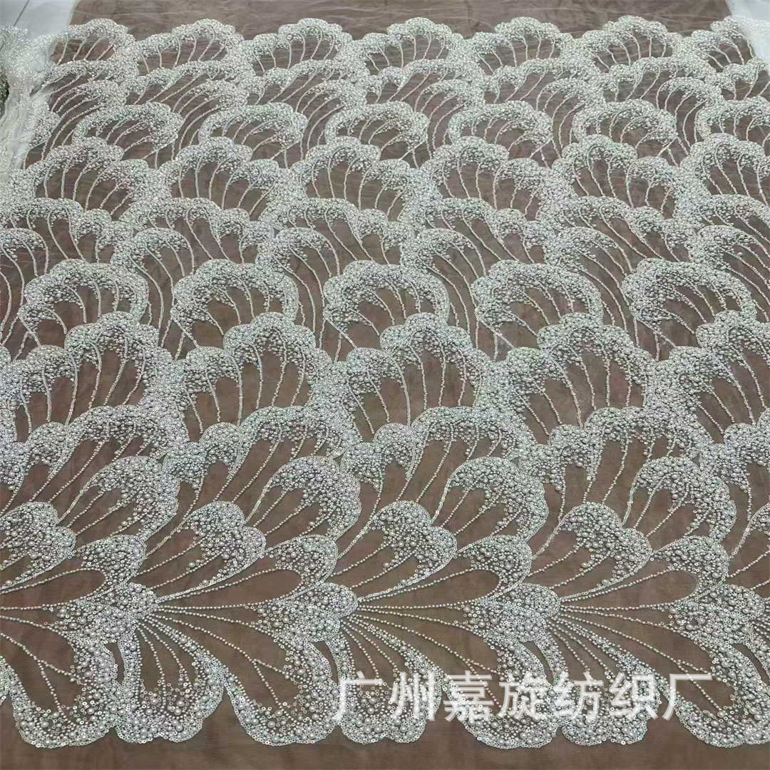 Industria pesada lentejuelas bordado tela vestido de novia cheongsam encaje cuentas de encaje de alta calidad JX3795