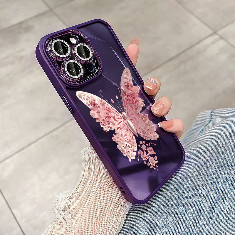 Lämplig för Promax Salon Butterfly-telefonskal till iPhone 15, 3D-damskal med blixtlås och diamantlinsfilm, 13_voghion.com