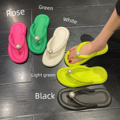 小紅書熱推2024新款糖果色珍珠人字拖鞋女外穿夏季EVA海邊涼鞋拖