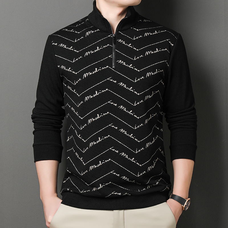 Wholesale Men's Crewneck Long Sleeve T-Shirt Spring and Autumn New T-Shirt Zipper Collar Printed Sweater Thin Base Shirt Wholesale Men's Crewneck Long Sleeve T-Shirt Spring and Autumn New T-Shirt Zipper Collar Printed Sweater Thin Base Shirt