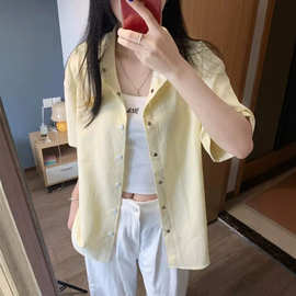 韩系条纹衬衫外套女夏季薄款防晒宽松休闲风衬衣短袖百搭上衣批发