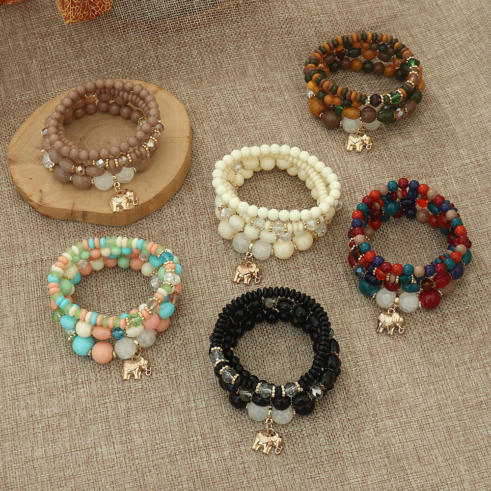 4 Pieces Bohemian Elephant Beaded Metal Plating Womenu0027S Bracelets