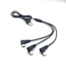 黑色一拖三90度弯头type-c充电线 环保PVC三合一手机typec数据线