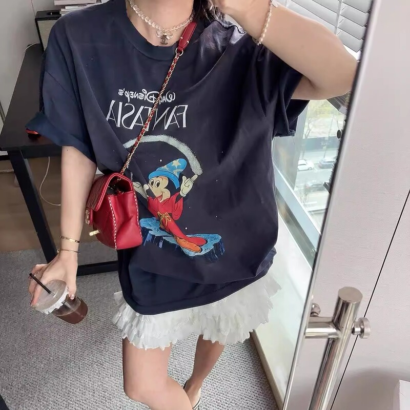 Saint Michael Fantasy Magic Mickey Co-Branded American Casual Summer Men's Couple Loose Short Sleeve T-Shirt Saint Michael Fantasy Magic Mickey Co-Branded American Casual Summer Men's Couple Loose Short Sleeve T-Shirt