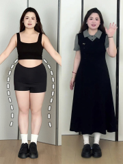 女性用フェイクツーピースドレス2025新しい夏のウエストを細くするプラスサイズの太ったmm梨型ボディスリムロングスカート