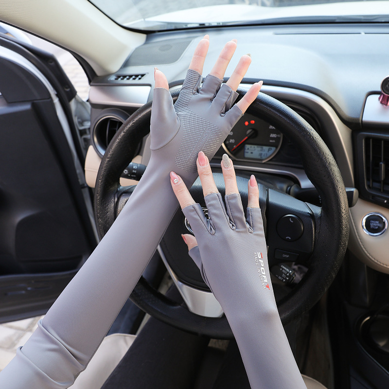 Summer ice silk women's sun protection long ice sleeves men's two-finger sleeves outdoor cycling driving travel UV protection