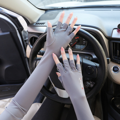 Summer ice silk women's sun protection long ice sleeves men's two-finger sleeves outdoor cycling driving travel UV protection
