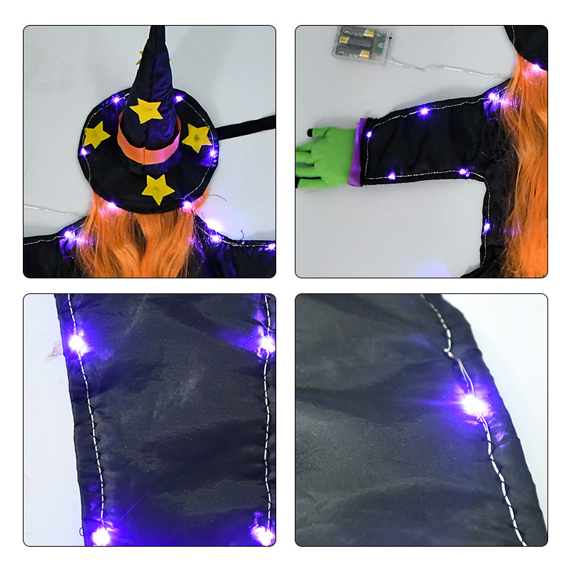 Bruja de cabello naranja con lámpara