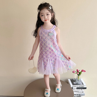 Clothing Summer Girls Dress Mermaid Halter Skirt Gauze Skirt Foreign Trade Tang Suit Children's Day Performance Clothing Wholesale