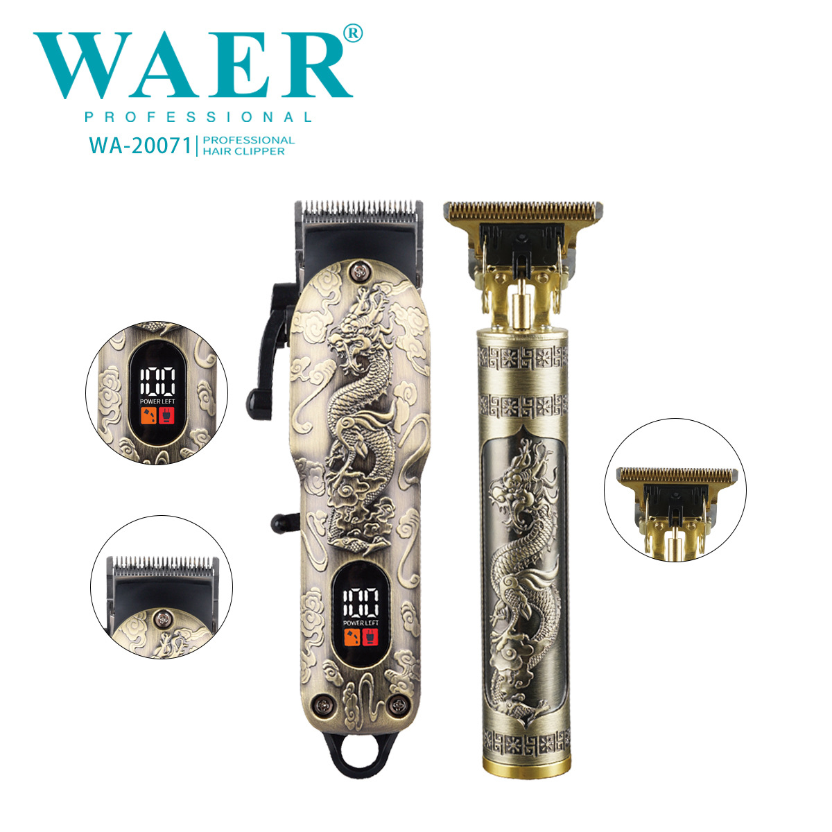 WAER transfronterizo pantalla digital profesional cortador de pelo eléctrico cabeza de afeitar artefacto de peluquería especial tijeras de empuje de carga USB