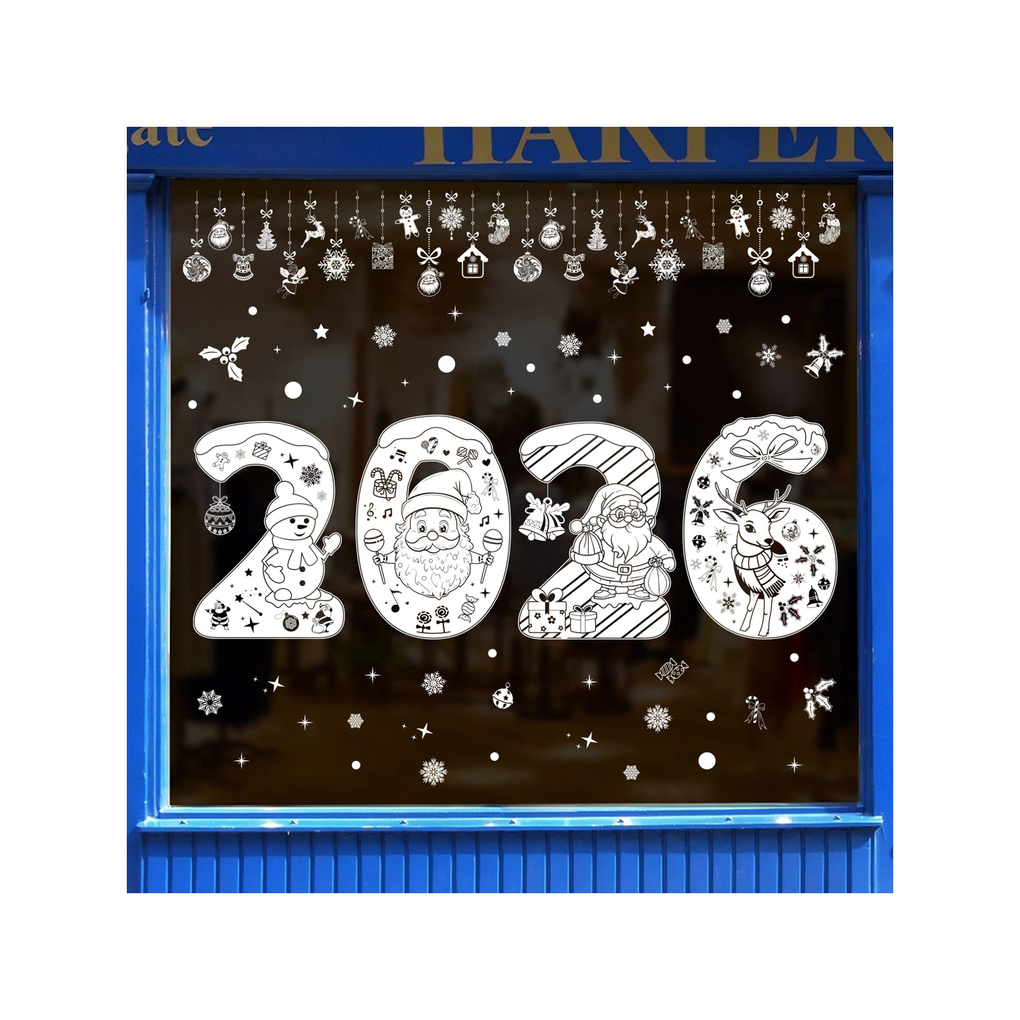 2026 Decoration Reindeer Static Cling Cross-Border White Snowflake Christmas Party Window Sticker Customization_voghion.com