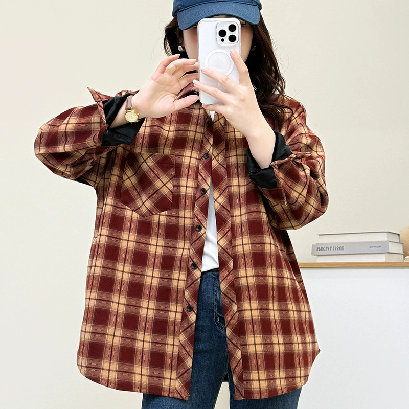 Корейская повседневная ленивая свободная рубашка с длинными рукавами женская весна новый дикий цвет в клетку