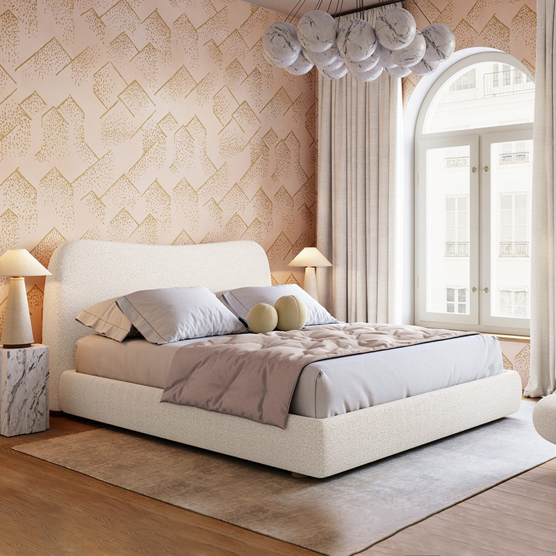Cream Style Bed Italian Minimalist Small Apartment Girls' Master Bedroom Double Bed Modern Designer Removable and Washable Cashmere Bed